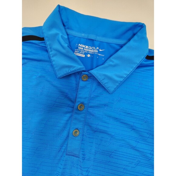 Nike‎ Golf Tour Performance Polo Shirt Men's L Blue Dri-Fit Stretch Geometric - Picture 1 of 5